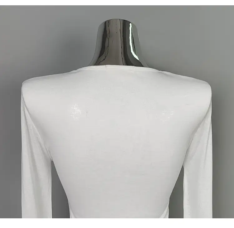 Pink Slimming Round Neck T-Shirt Top with Long Sleeve — feature 45