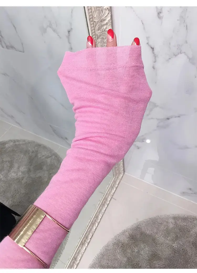 Pink Slimming Round Neck T-Shirt Top with Long Sleeve — feature 8