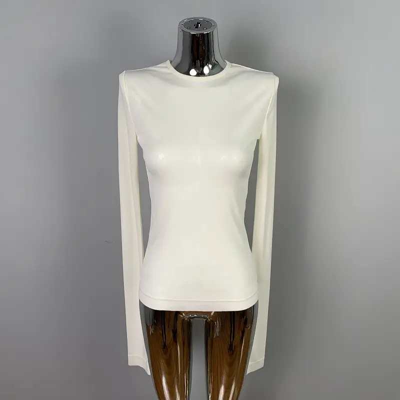Pink Slimming Round Neck T-Shirt Top with Long Sleeve - Image 13
