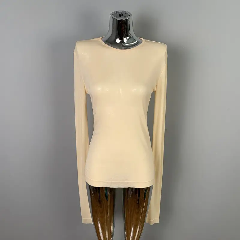 Pink Slimming Round Neck T-Shirt Top with Long Sleeve - Image 15