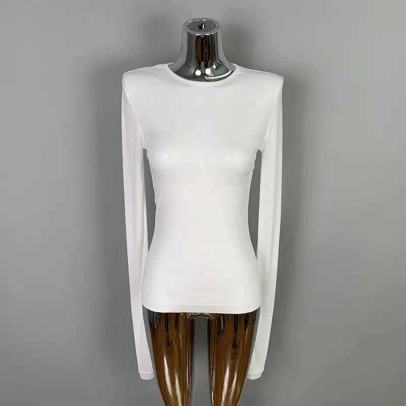 Pink Slimming Round Neck T-Shirt Top with Long Sleeve - Image 3