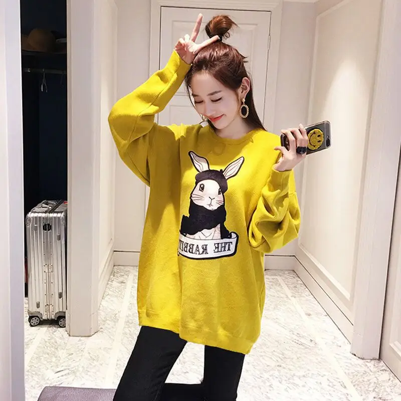 Women's Fleece Lined Sweatshirt Set Black Rabbit Print - Image 5