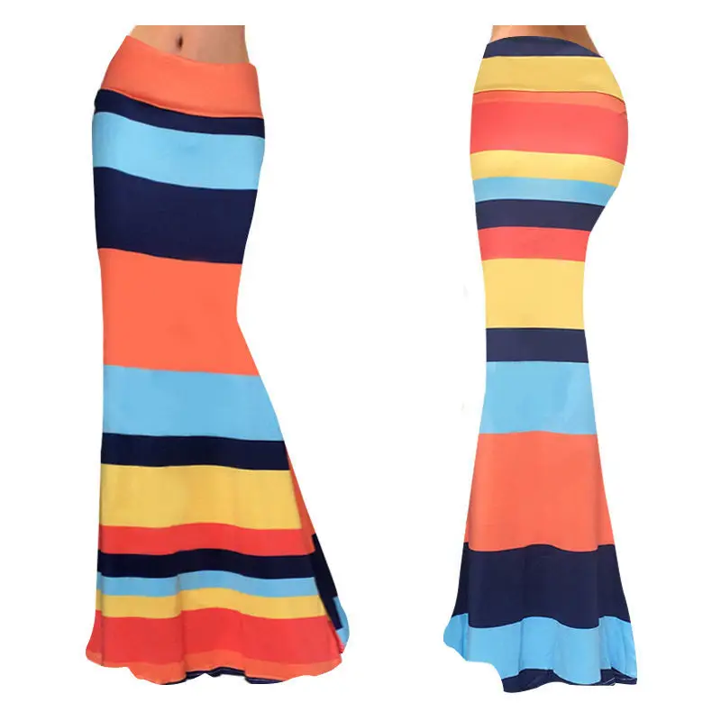 Women's Blue Black White Striped High Waist Skirt — feature 11