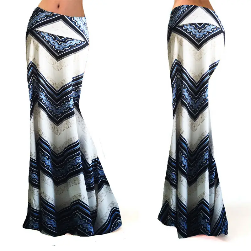 Women's Blue Black White Striped High Waist Skirt — feature 3