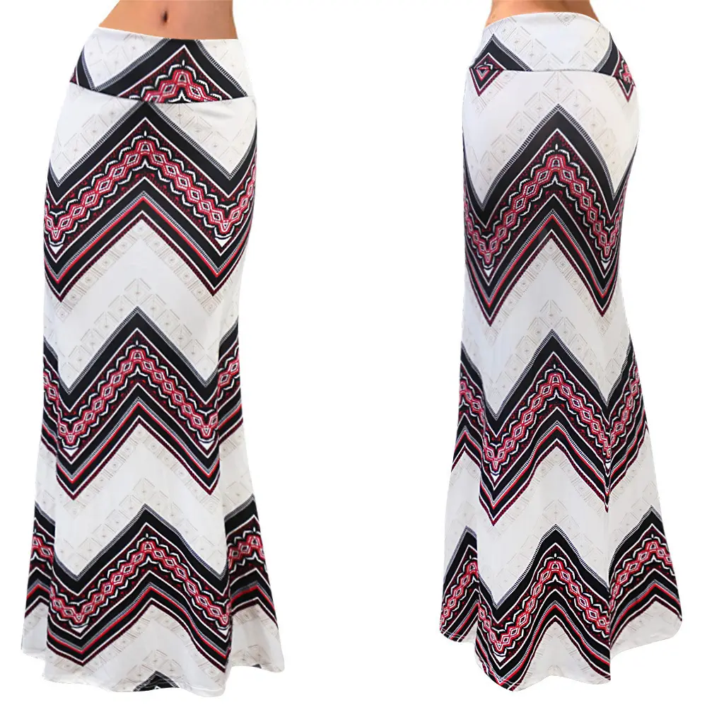 Women's Blue Black White Striped High Waist Skirt — feature 4