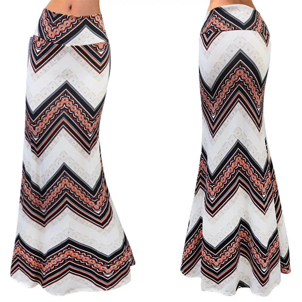 Women's Blue Black White Striped High Waist Skirt — feature 6