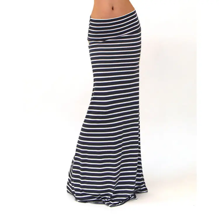 Women's Blue Black White Striped High Waist Skirt - Image 10