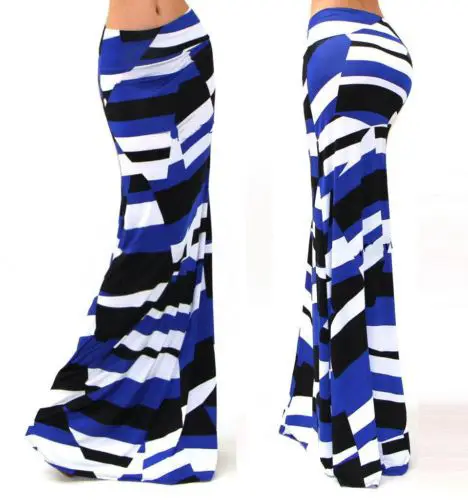 Women's Blue Black White Striped High Waist Skirt - Image 13