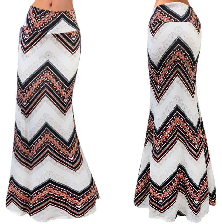 Women's Blue Black White Striped High Waist Skirt - Image 2