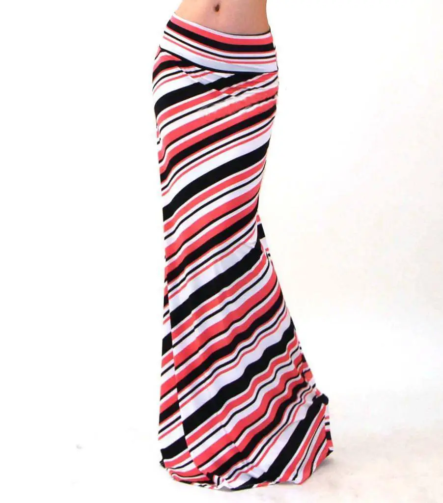 Women's Blue Black White Striped High Waist Skirt - Image 21