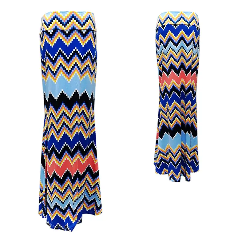 Women's Blue Black White Striped High Waist Skirt - Image 26