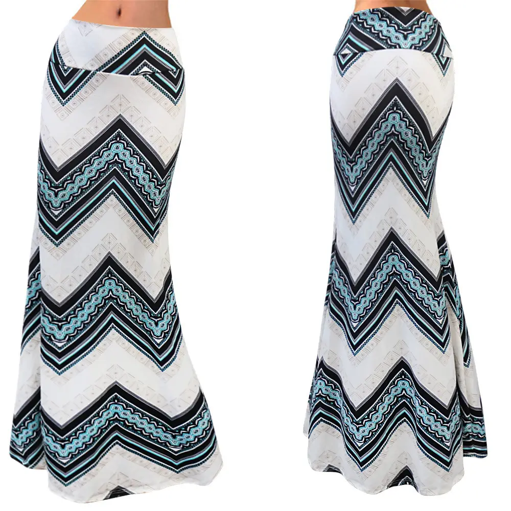 Women's Blue Black White Striped High Waist Skirt - Image 3