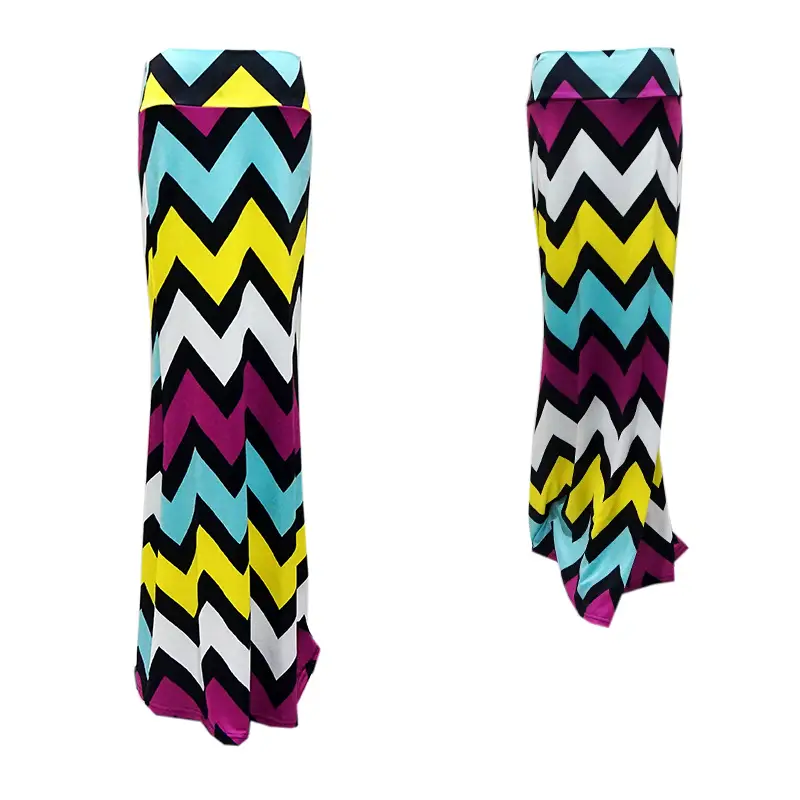 Women's Blue Black White Striped High Waist Skirt - Image 31