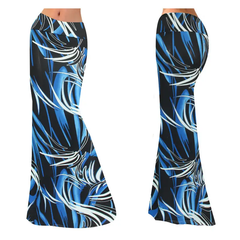 Women's Blue Black White Striped High Waist Skirt - Image 5