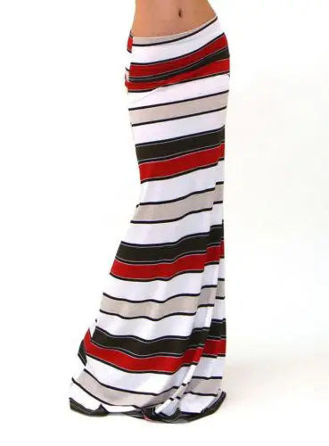 Women's Blue Black White Striped High Waist Skirt - Image 8