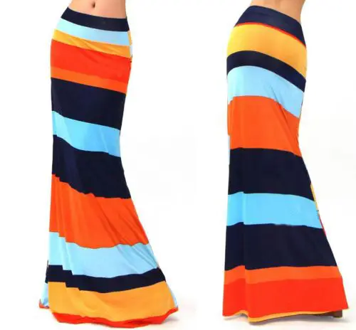 Women's Blue Black White Striped High Waist Skirt - Image 9