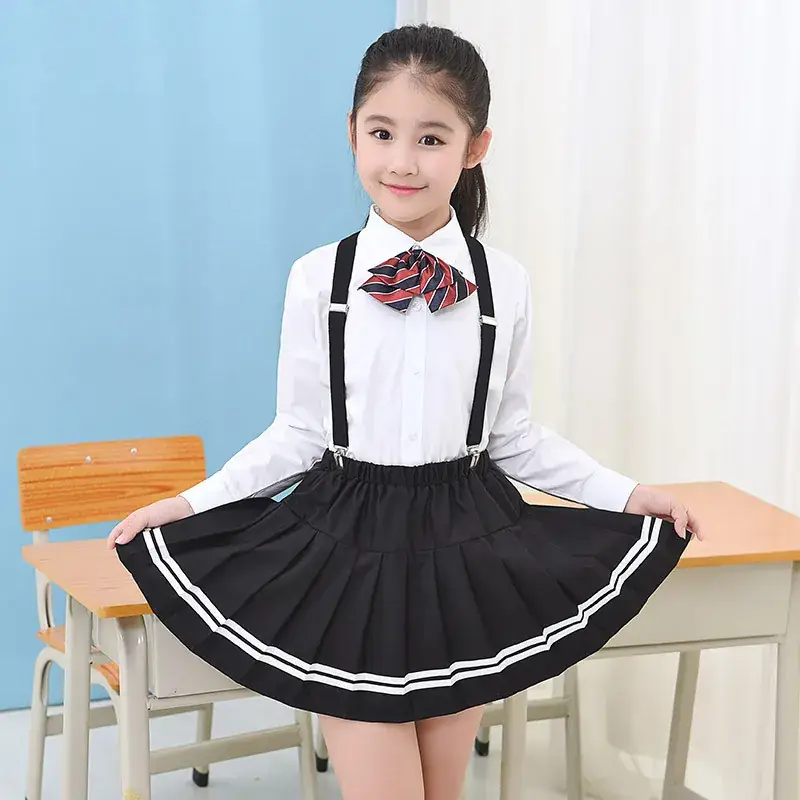 Girls Black Pleated School Skirt with Bow Tie