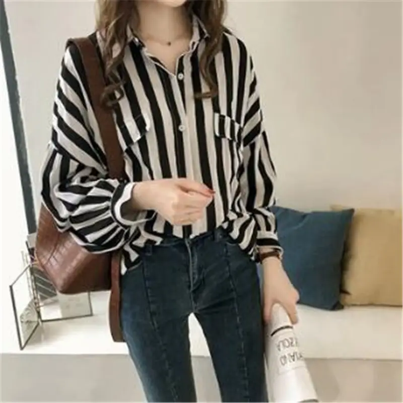 Women's Green Striped Long Sleeve Shirt for Plus Size - Image 4