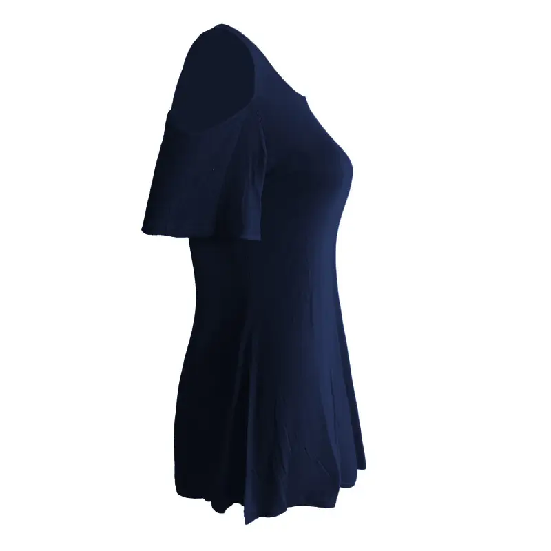 Women's Off-shoulder Loose T-Shirt Navy Blue Large - Image 11