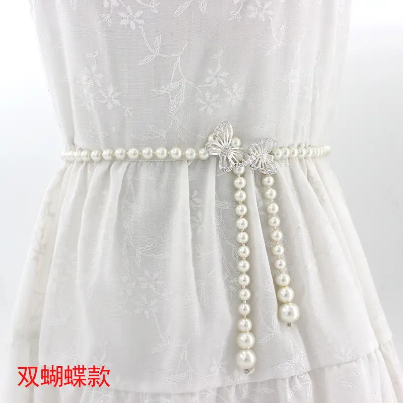 Women's Korean Bow Belt with Pearl Chain