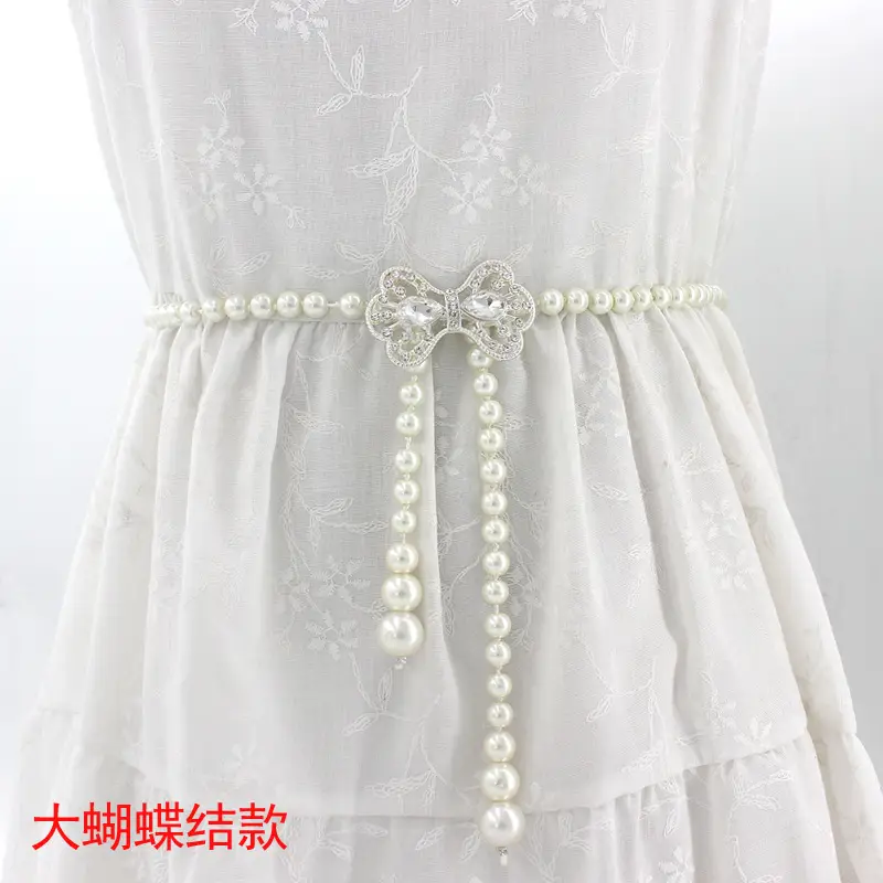 Women's Korean Bow Belt with Pearl Chain - Image 4