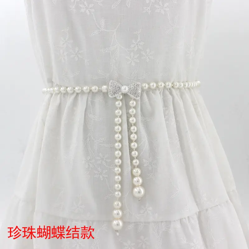 Women's Korean Bow Belt with Pearl Chain - Image 7