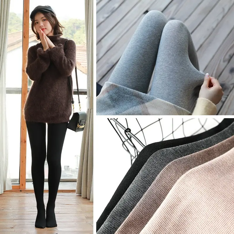 Women's Velvet Warm Vertical Stripes Leggings Black