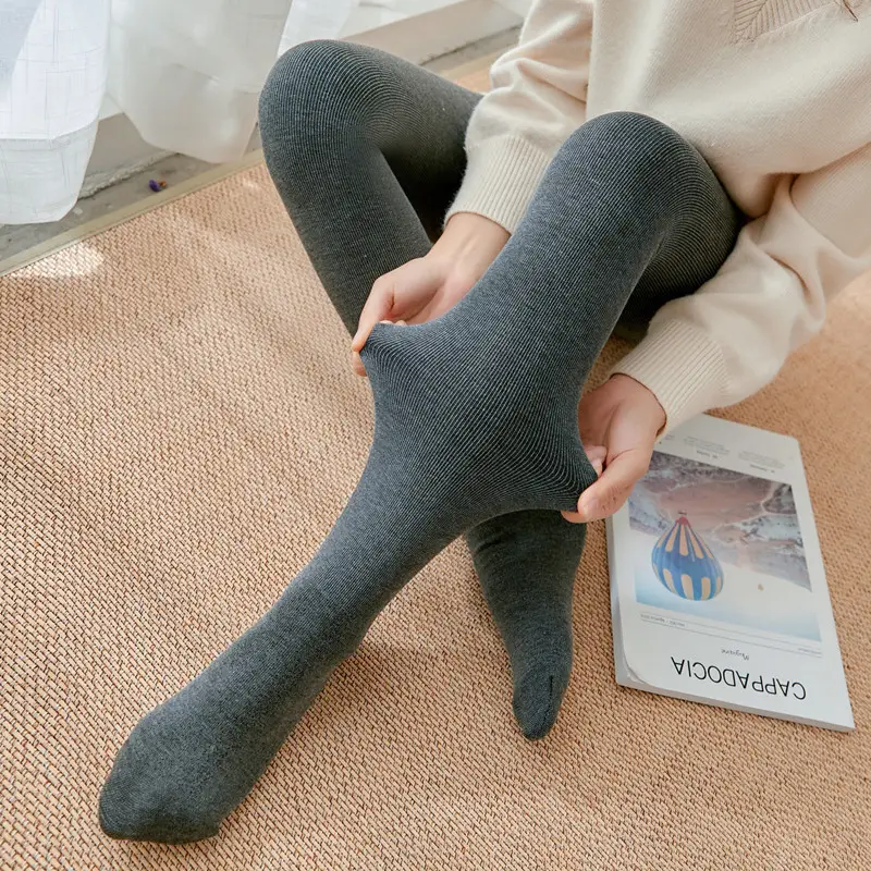 Women's Velvet Warm Vertical Stripes Leggings Black