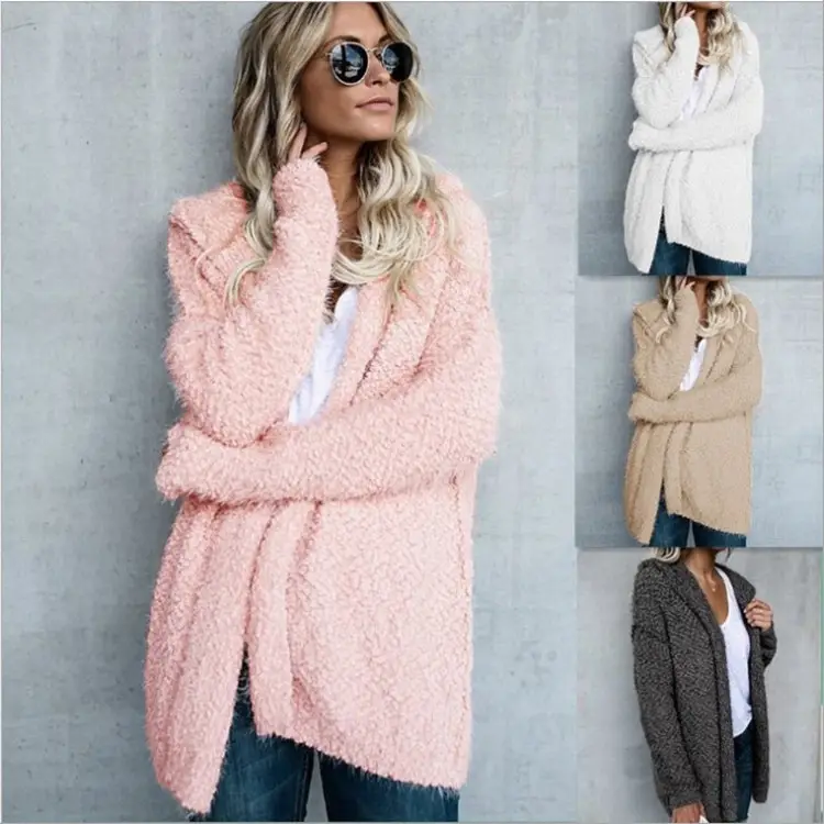 Women Hooded Cardigan Top Coat Grey Winter Outerwear
