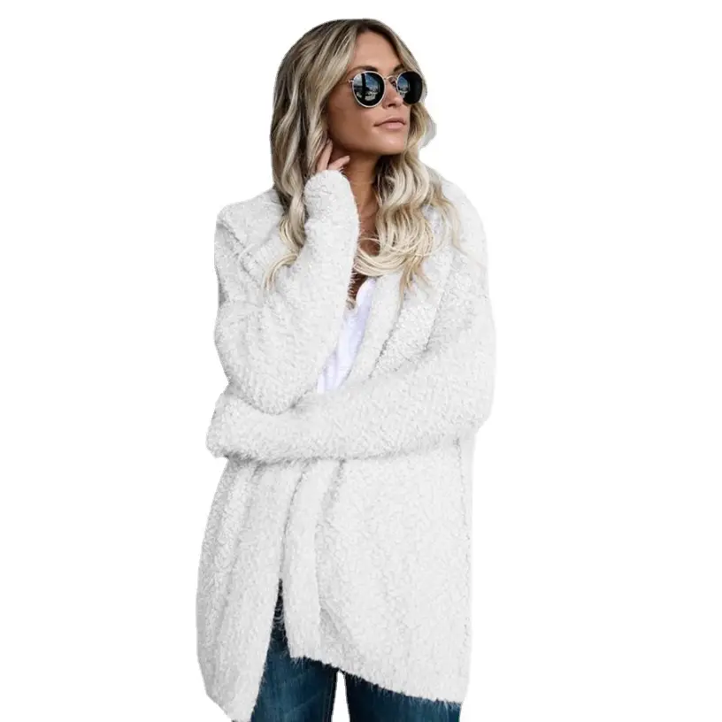 Women Hooded Cardigan Top Coat Grey Winter Outerwear