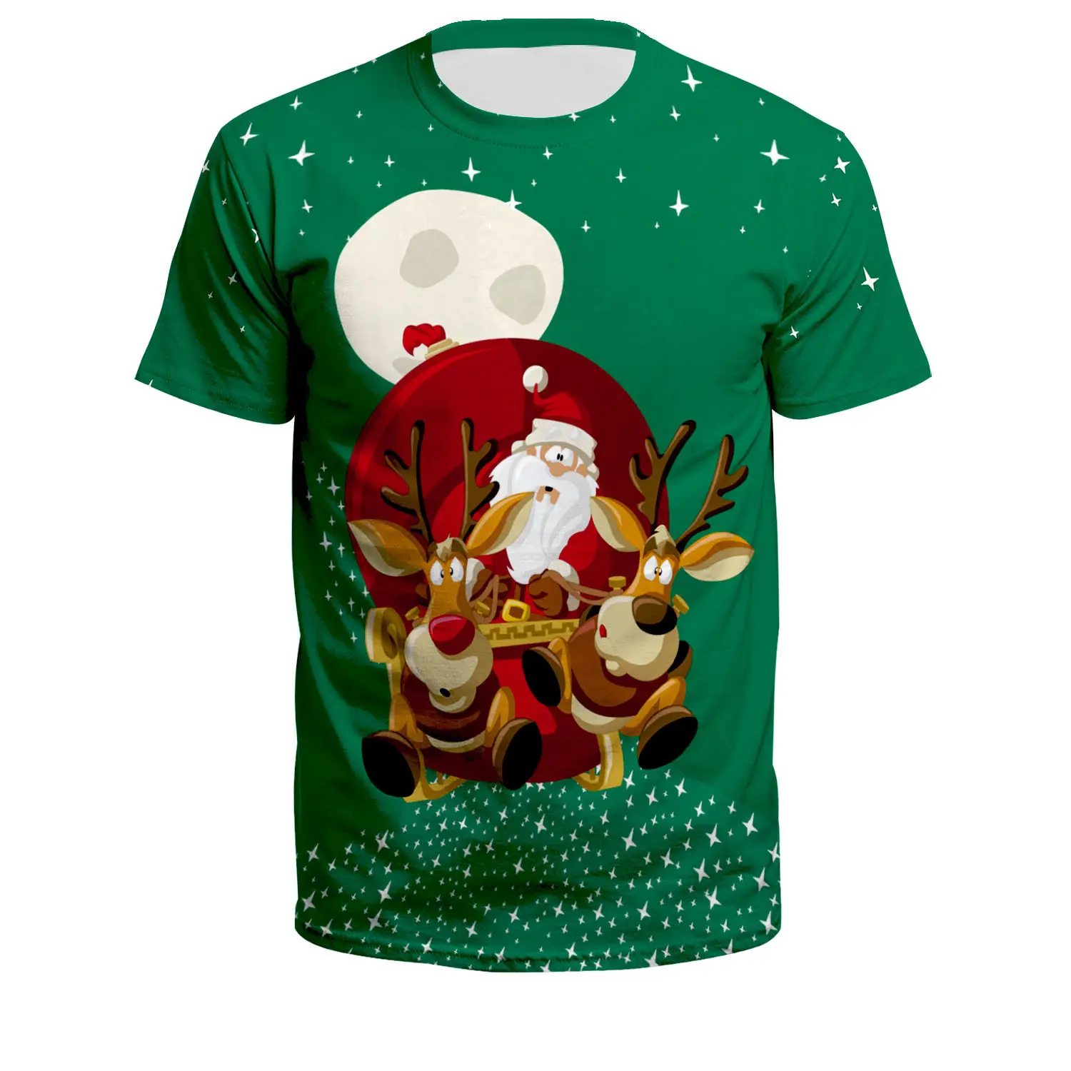 Christmas T-Shirt Green Santa Moon Design - Image 10