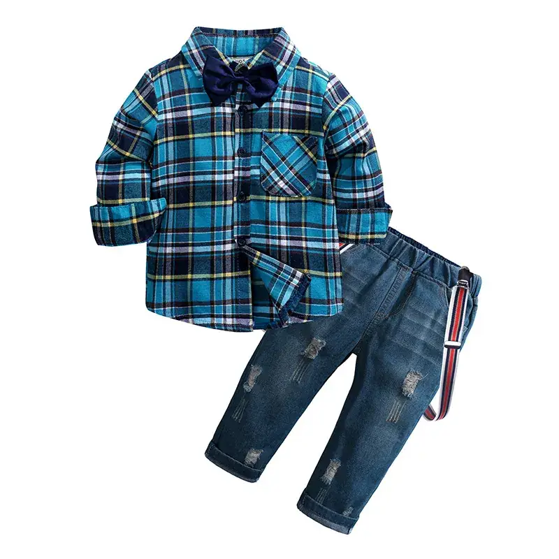 2025 Boys Plaid Shirt & Denim Pants Set - Image 7