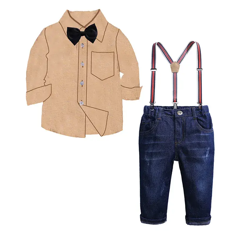 2025 Boys Plaid Shirt & Denim Pants Set - Image 2
