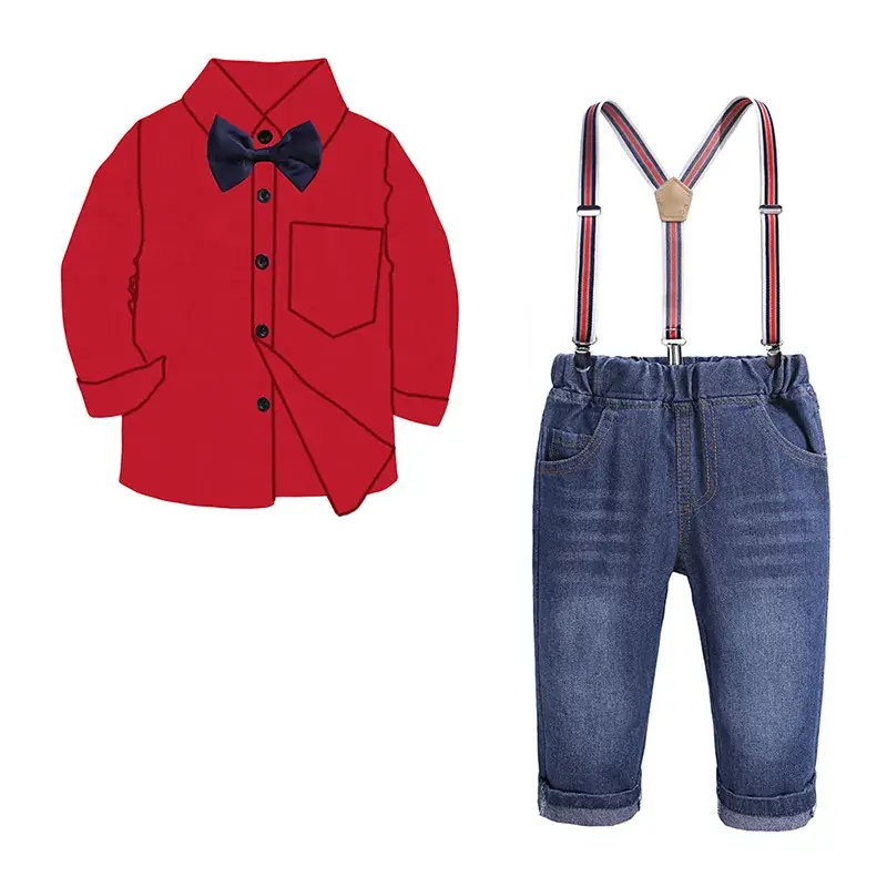 2025 Boys Plaid Shirt & Denim Pants Set - Image 3