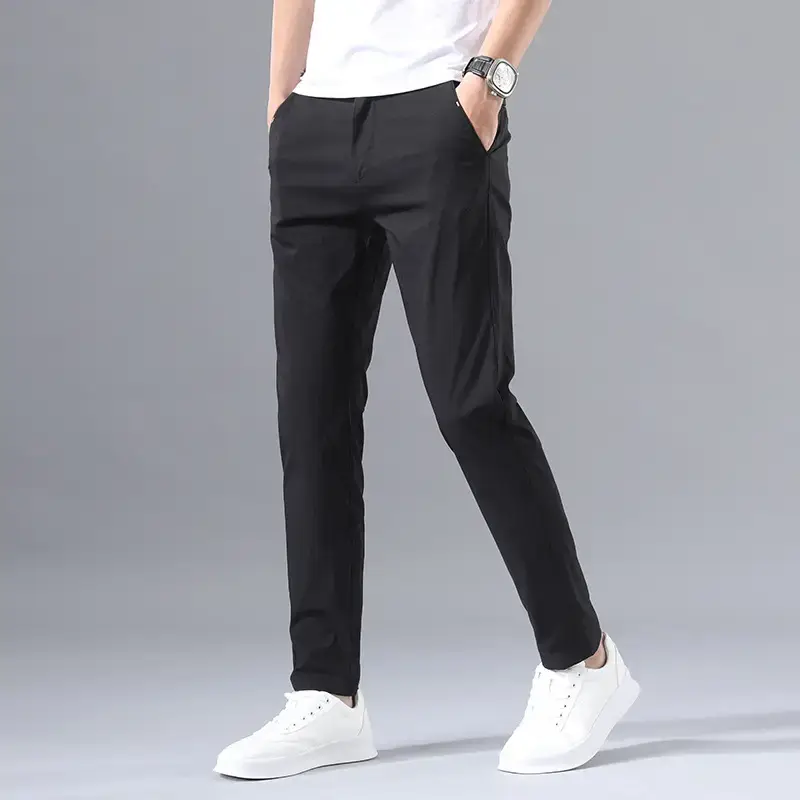Men Grey Slim Fit Elastic Summer Pants - Image 6