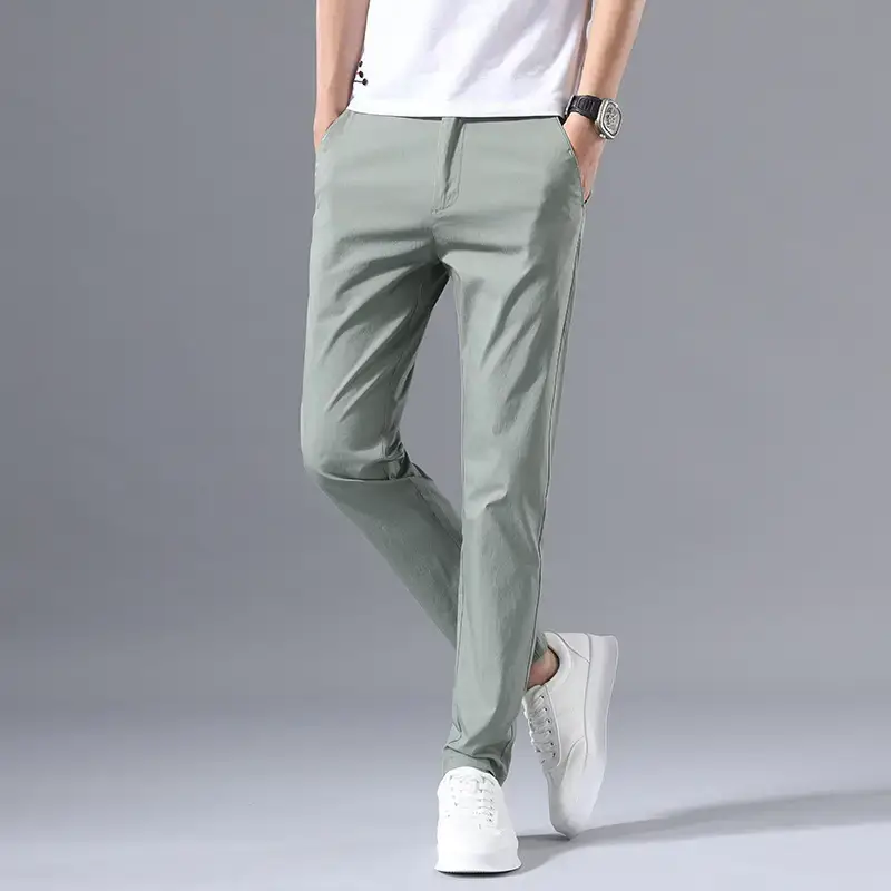 Men Grey Slim Fit Elastic Summer Pants - Image 7