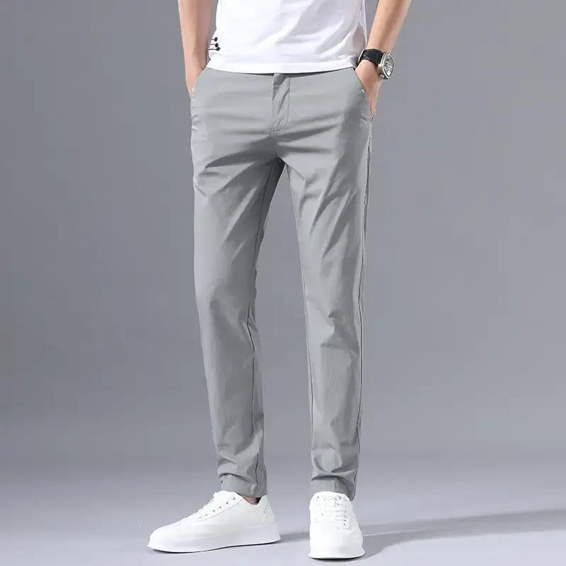 Men Grey Slim Fit Elastic Summer Pants - Image 2