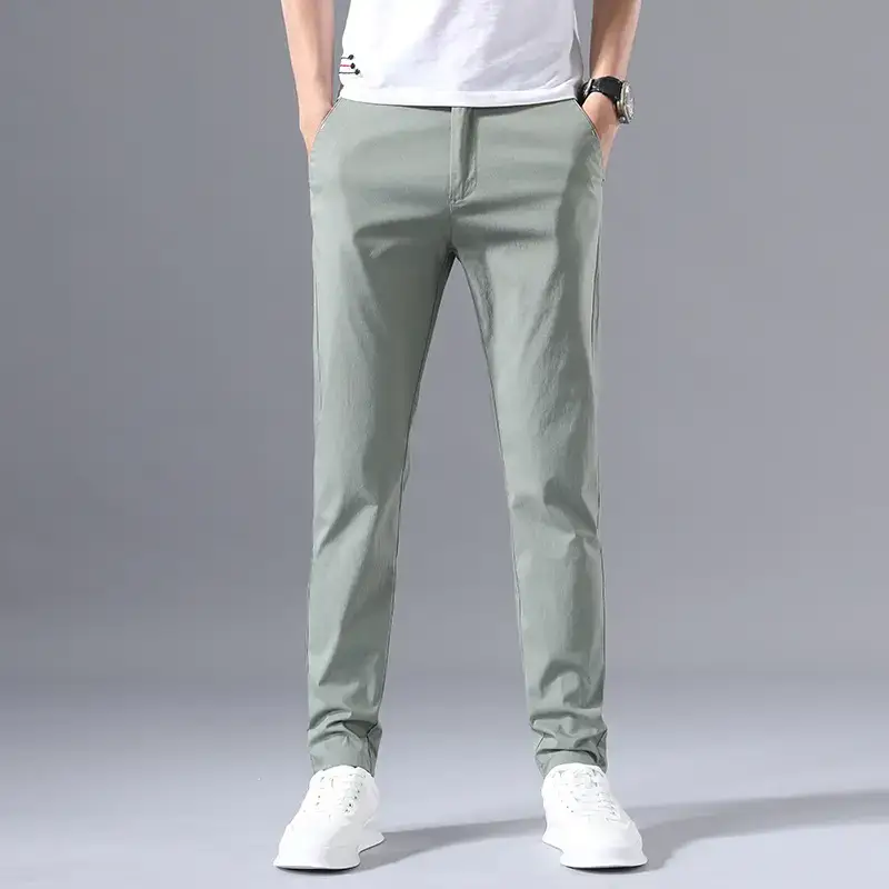 Men Grey Slim Fit Elastic Summer Pants - Image 3