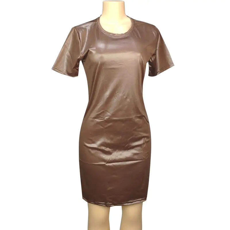 Black Faux Leather Hip Skirt Slim Fit Knee Length - Image 2
