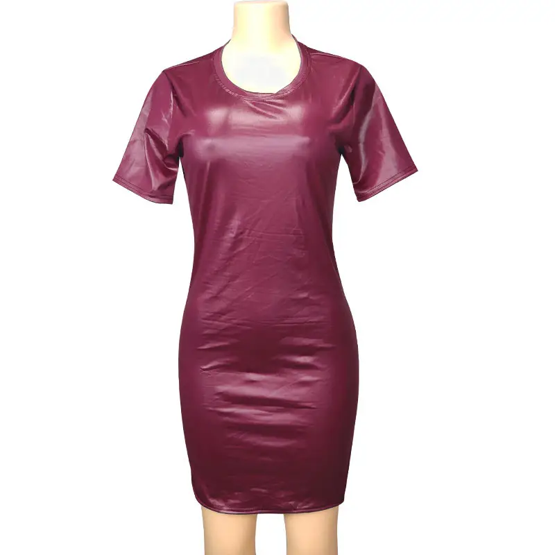 Black Faux Leather Hip Skirt Slim Fit Knee Length - Image 3