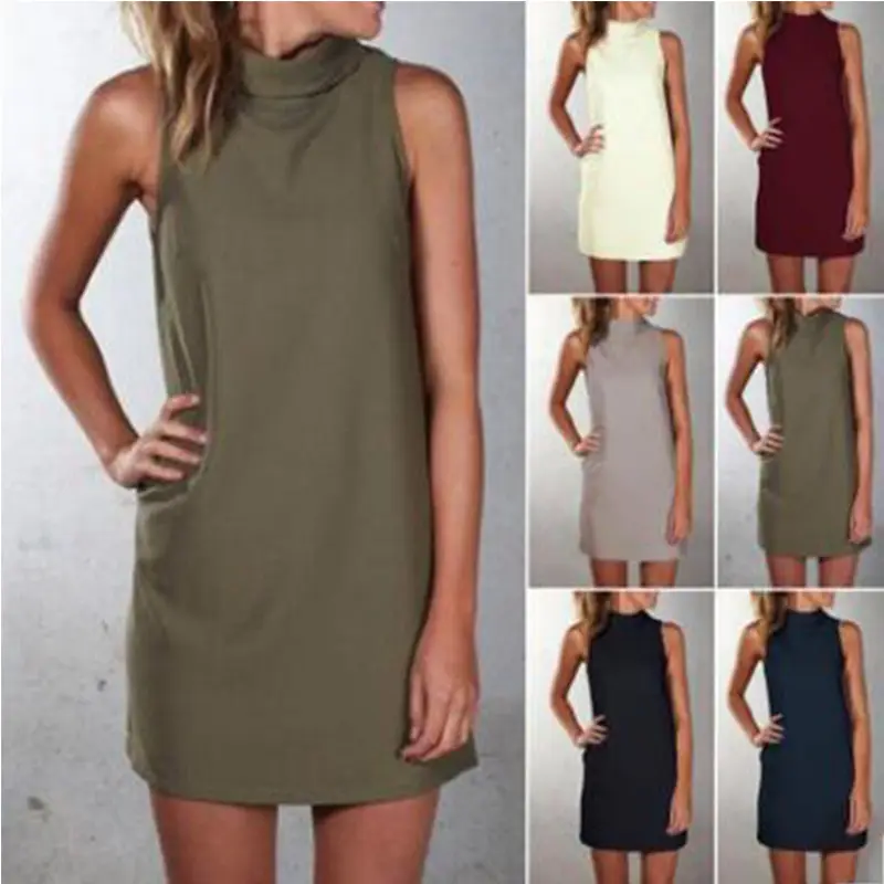 Trendy Grey Sleeveless Turtleneck Dress Plus Size - Image 14