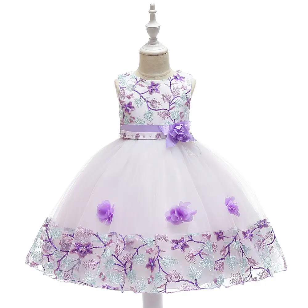Girls Lace Puffy Princess Dress Blue Floral 2025 - Image 7