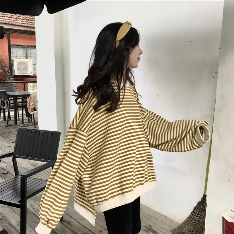 Women Striped Pullover Sweater Autumn Winter Loose Fit - Image 3