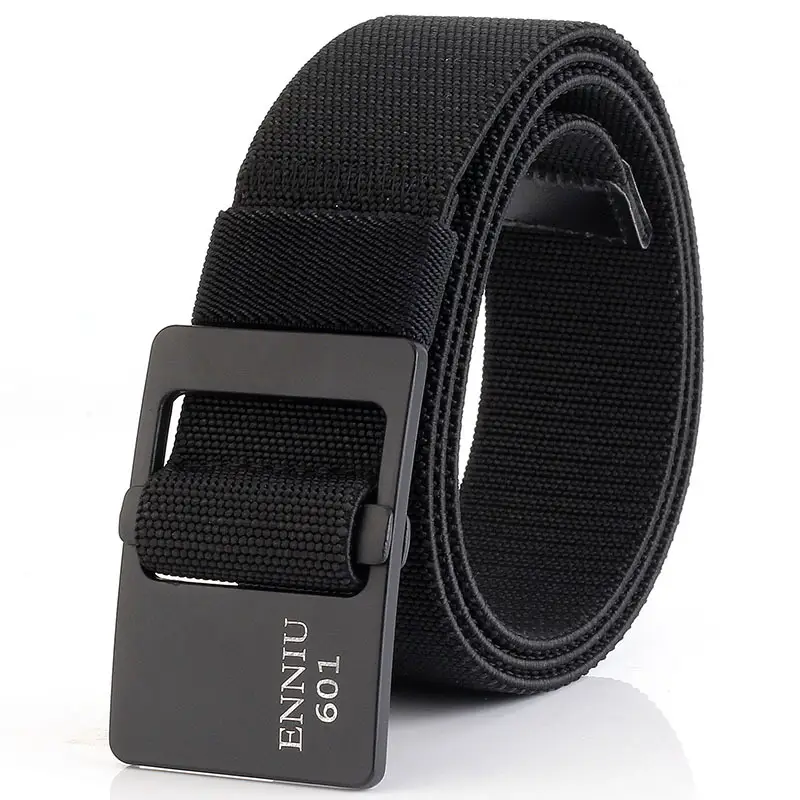 Men's Black Elastic Woven Belt with Alloy Buckle