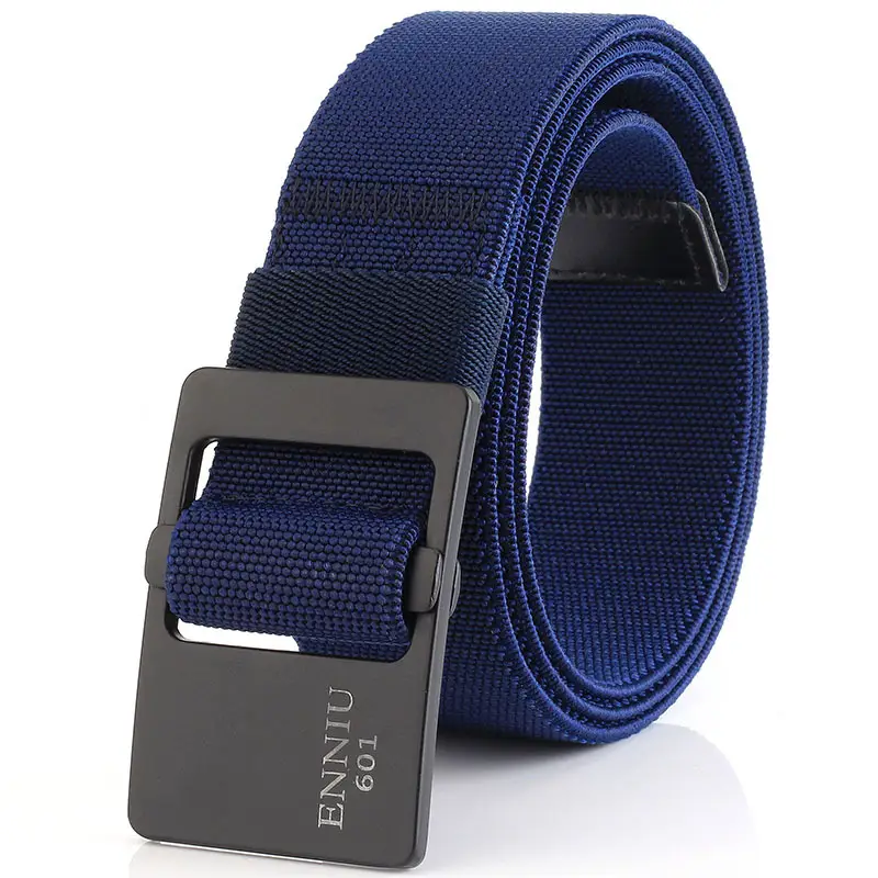 Men's Black Elastic Woven Belt with Alloy Buckle - Image 4