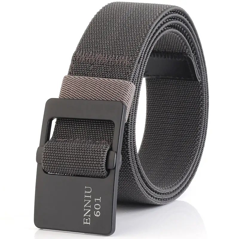 Men's Black Elastic Woven Belt with Alloy Buckle - Image 5