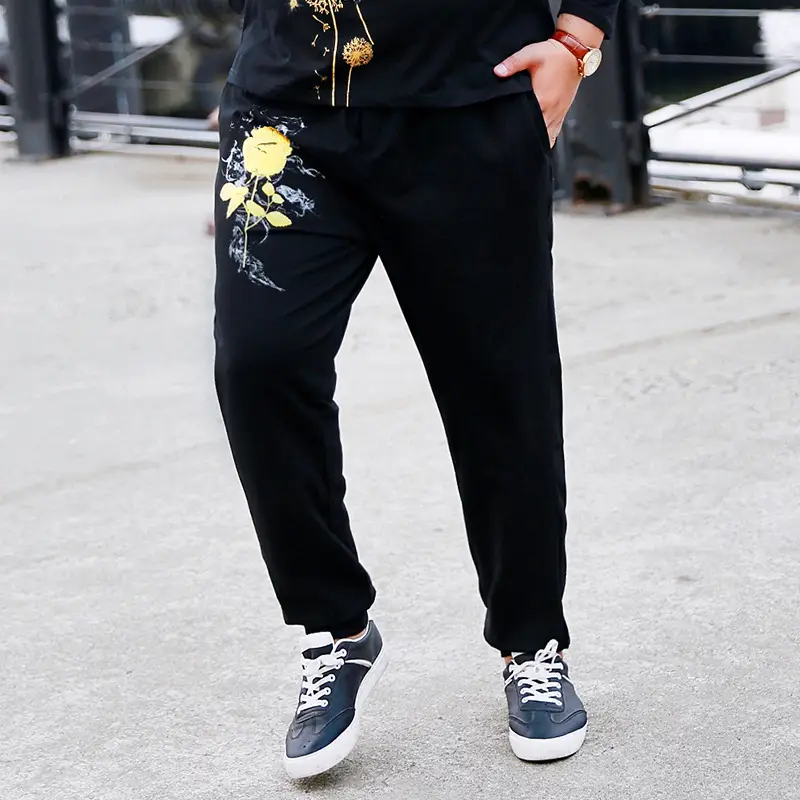 Men's Black Graphic Slim Fit Pants Plus Large - Image 3