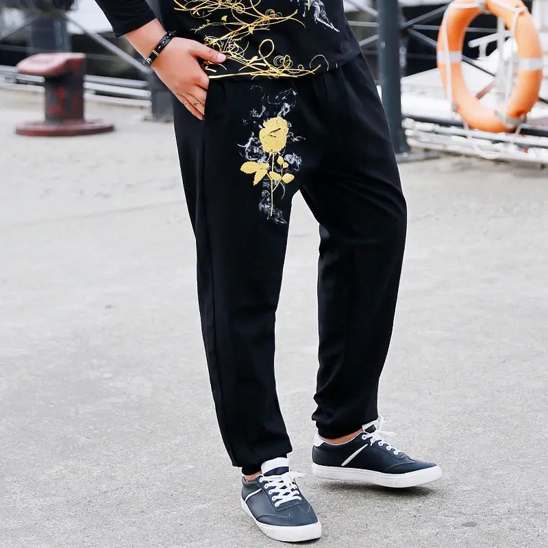 Men's Black Graphic Slim Fit Pants Plus Large - Image 4