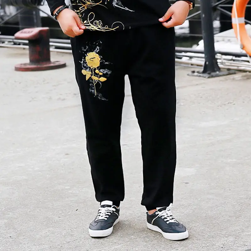 Men's Black Graphic Slim Fit Pants Plus Large - Image 6
