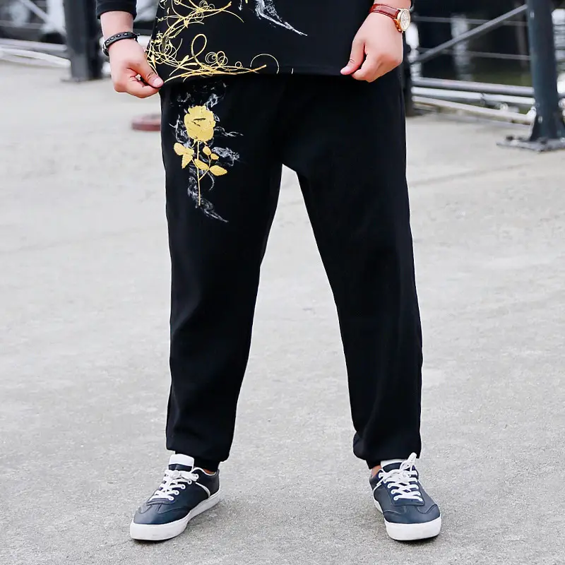 Men's Black Graphic Slim Fit Pants Plus Large - Image 7